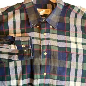 Natural Issue Men's XL Long Sleeve Plaid Shirt Green/Navy/Olive/Ivory 100% Cotto